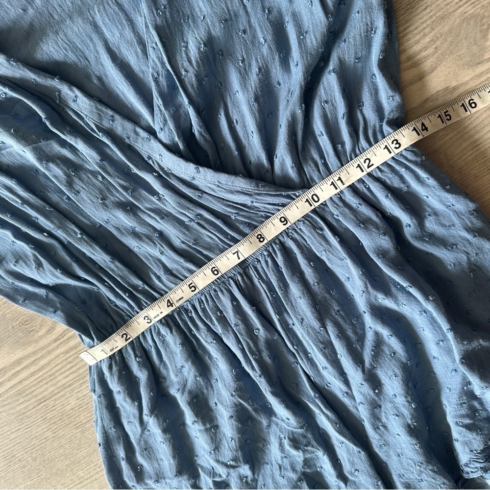 Umgee Blue Textured V Neck Romper Medium - Picture 12 of 14